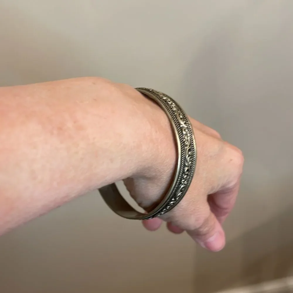 Vintage Silver-Tone Bangle Bracelet from India